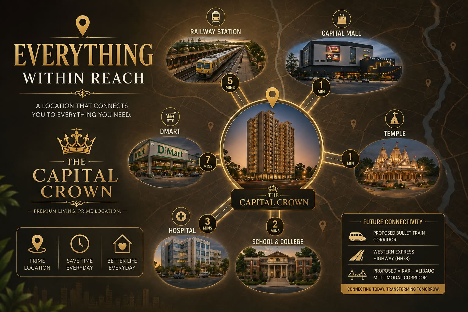 Campaign map illustration showing the project and nearby destinations