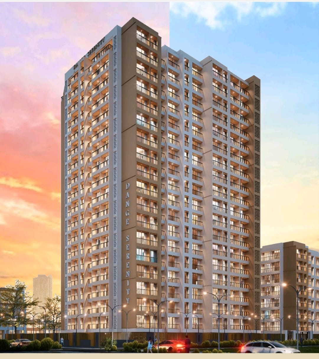 Architectural render of the Dange Serenity residential tower